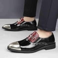 thumbnail image 5 of Men’s Metal Cap-Toe Slip-On Dress Loafers, Snake Print Patent Leather Casual Shoes with Metal Buckle, Fashion Party & Club Oxford Shoes for Men, 5 of 6