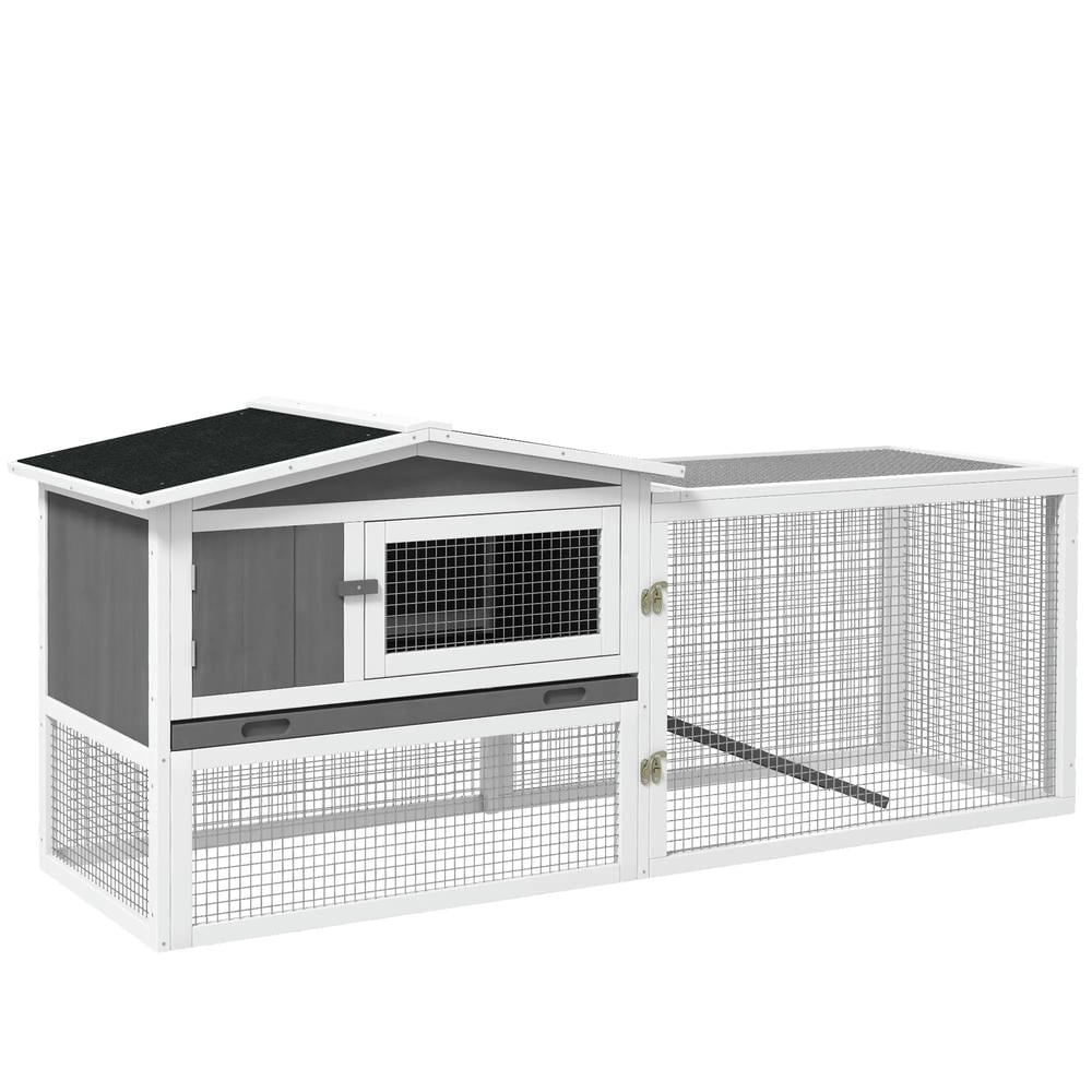 Spaco Rabbit Hutch 2-Story Bunny Cage, Small Animal House with Slide Out Tray, Guinea Pig Cage for Indoor Outdoor, 61.5" x 23" x 27", Light Gray