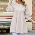 thumbnail image 2 of Pompotops Printemps Vêtements pour Femmes Couleur Unie Col Rond Manches Sept Points Grande Ample Décontracté Haut, 2 of 8