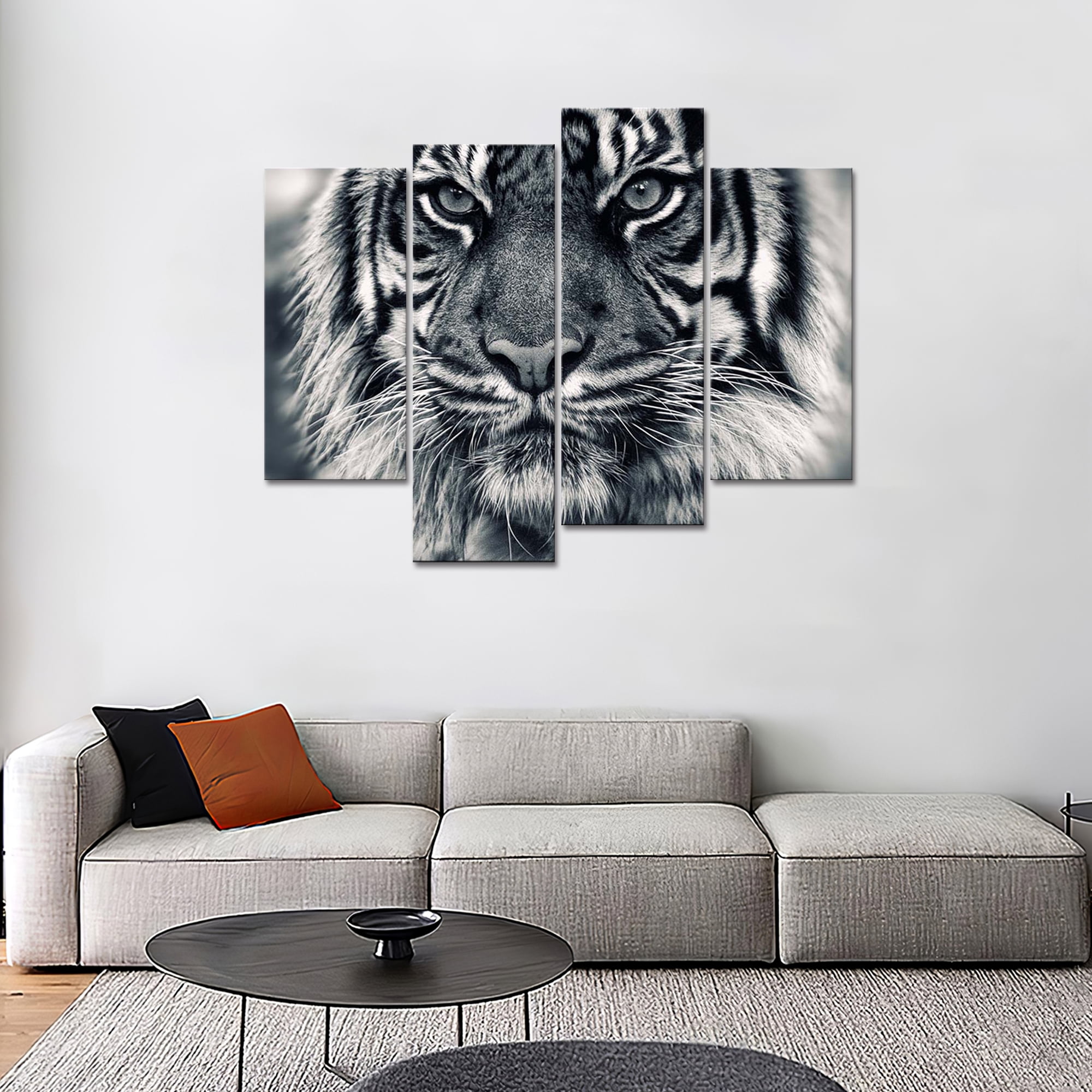 4 Panel Black and White Tiger Wall Art Painting Animal Picture Print On