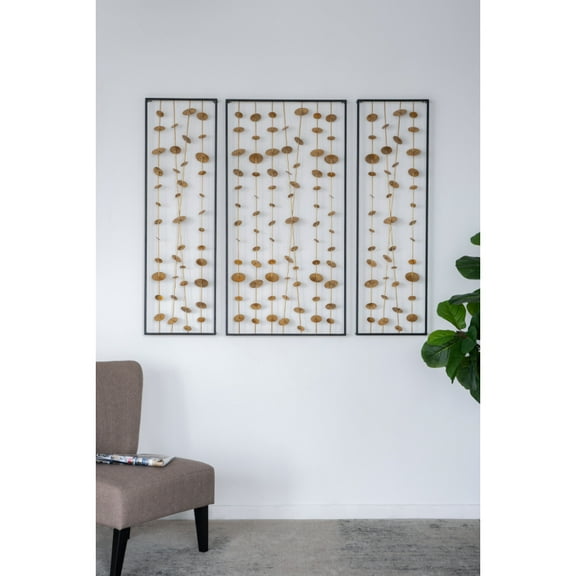 Set of 3 Metal Decorative Wall Art with Black Frame, Wall Decor for Living Room Bedrrom Entryway Office