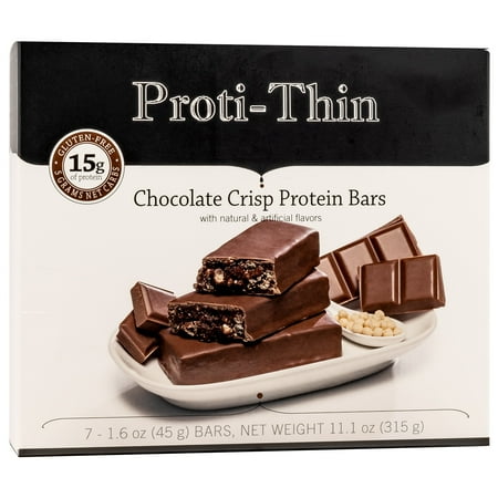 Proti-Thin - Chocolate Crisp Protein Bar - 15g Protein - Very Low Carb - Low Fat - High Fiber - Gluten Free (7/Box)