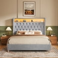 thumbnail image 5 of Merluxy LED Queen Bed Frame,Charging Station and Storage Upholstered Headboard/Velvet/Gray, 5 of 7