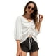 thumbnail image 1 of Camisa de gasa con manga de siete puntos y cordón de moda informal con cuello en V para mujer （blanco）, 1 of 5