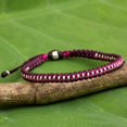 thumbnail image 4 of NOVICA Silver accent braided bracelet, 'Bringing Friendship in Magenta', 4 of 7