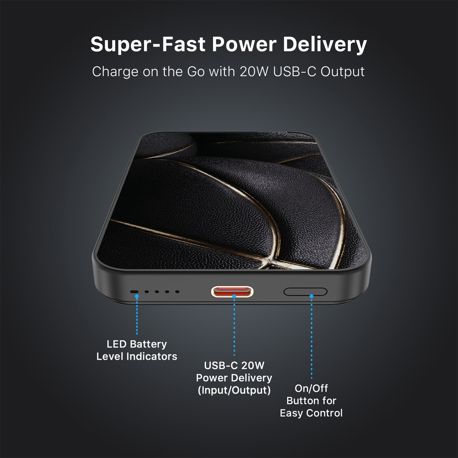 MyBat Design Lab 5000mAh Magnetic Wireless Power Bank - Black - Black Basketballs
