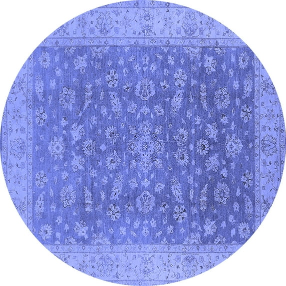 Ahgly Company Machine Washable Indoor Round Oriental Blue Traditional Area Rugs, 5' Round