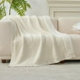 thumbnail image 4 of Reversible Waffle Weave Throw Blanket, Chenille Knit with Warm Sherpa, Soft Cozy Blanket for Couch, 50"x60", Ivory, 4 of 16