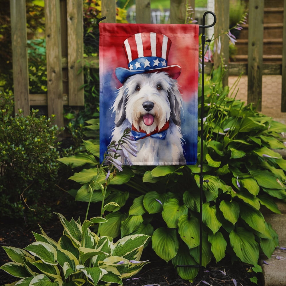 Old English Sheepdog Patriotic Garden Flag 11.25 in x 15.5 in