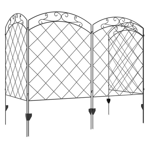 Decorative Garden Fence - 4 Panel Metal Yard Fencing, Swirl Design, Pet Barrier & Flower Bed Edging, Black, 137"L x 43.25"H