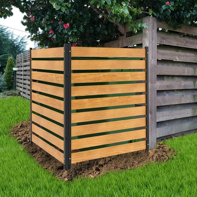 Slsy Air Conditioner Fence Outdoor Privacy Fence Screen, Pool Equipment Enclosure Fence Trash Can Enclosure Metal Stake Wood Fence Panels for Outside,2-Panel,36" W x 44"