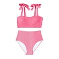 thumbnail image 5 of Antinious Women Solid Ribbed Padded Backless Modest Bikinis Set Off Shoulder Beach Swim Wear, 5 of 5