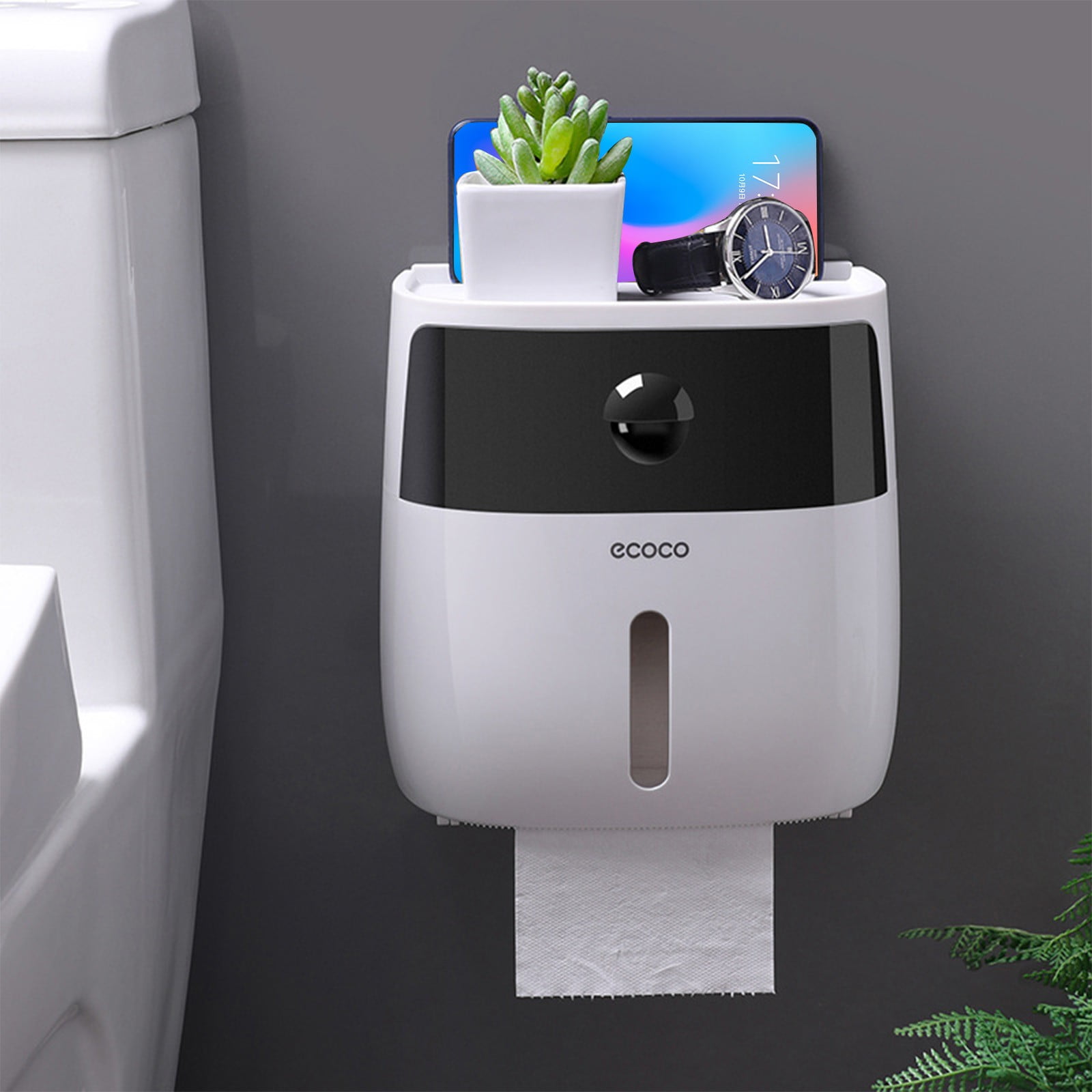 Sensor Tissue Dispenser, Automatic Paper Towel Holder, Wall Mounted Bathroom Organizer with Transparent Window, White Plastic for Kitchen and Office