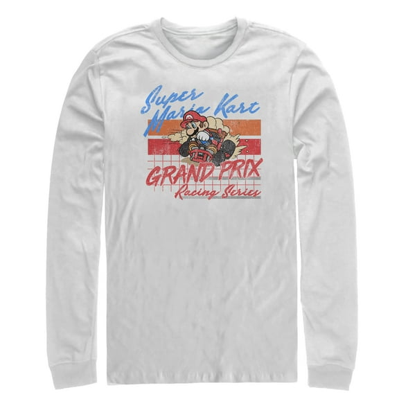 Men's Nintendo Mario Kart Retro Grand Prix Long Sleeve Shirt White X Large