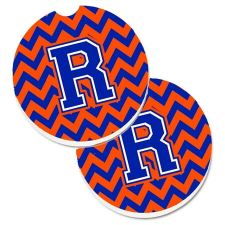 

Letter R Chevron Orange & Blue Set of 2 Cup Holder Car Coaster