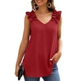 thumbnail image 2 of Cqxid525 Women's Tanks & Camis Womens Ruffles Shoulder V Neck Sleeveless Casual Summer Blouse Tunic Tank Tops, 2 of 5