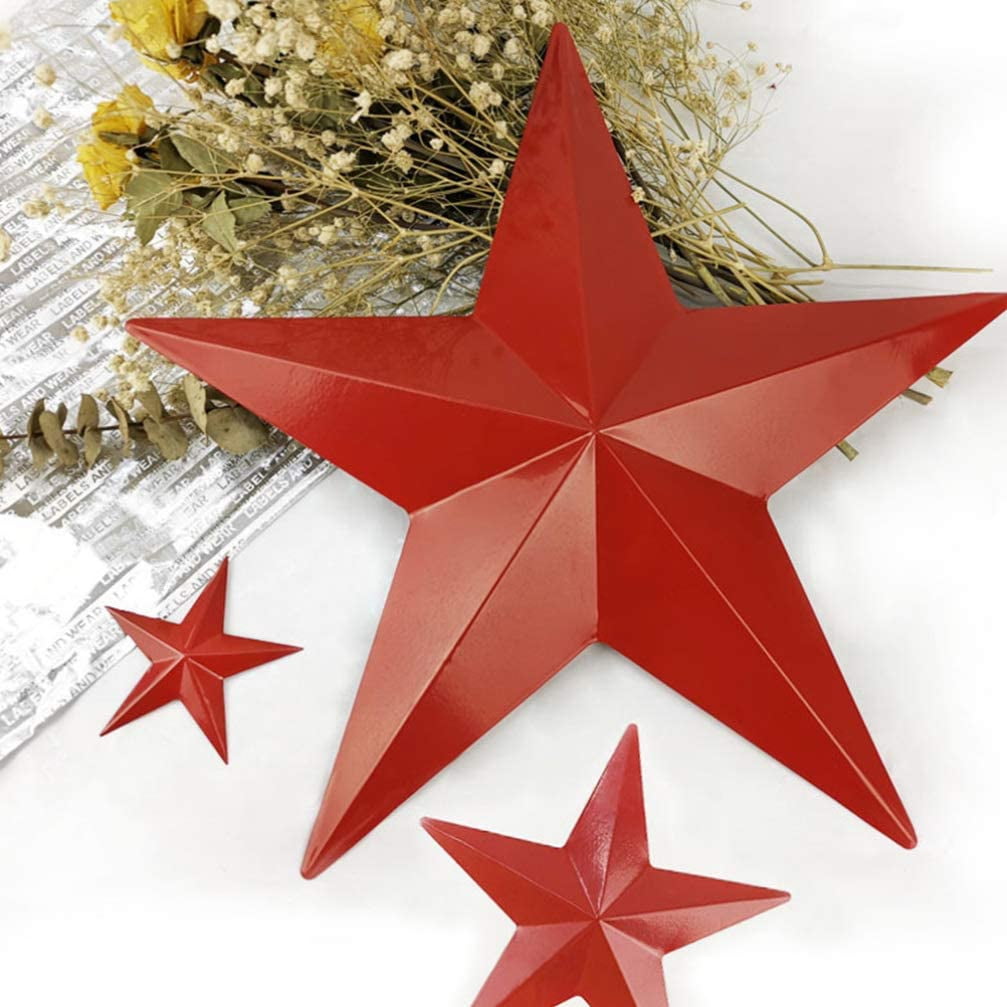 Cabilock Red Metal Star Wall Decor 8 Inch Rustic Metal 3D Barn Star Patriotic Wall Decor Vintage Wall Star Country Primitive Home Decoration for Wall Door Window Star Sculptures