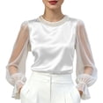 thumbnail image 2 of IUYRTFE Women's Long Sleeve Crew Neck Top Sheer Sleeve Ruffle Cuff Casual Pullover Blouse, 2 of 6