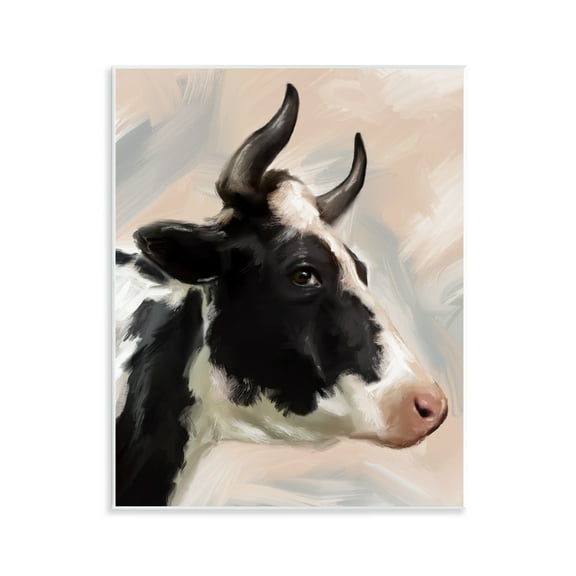 Stupell Industries Farm Cow with Horns Animals Painting Unframed Art Print Wall Art, 11 x 14