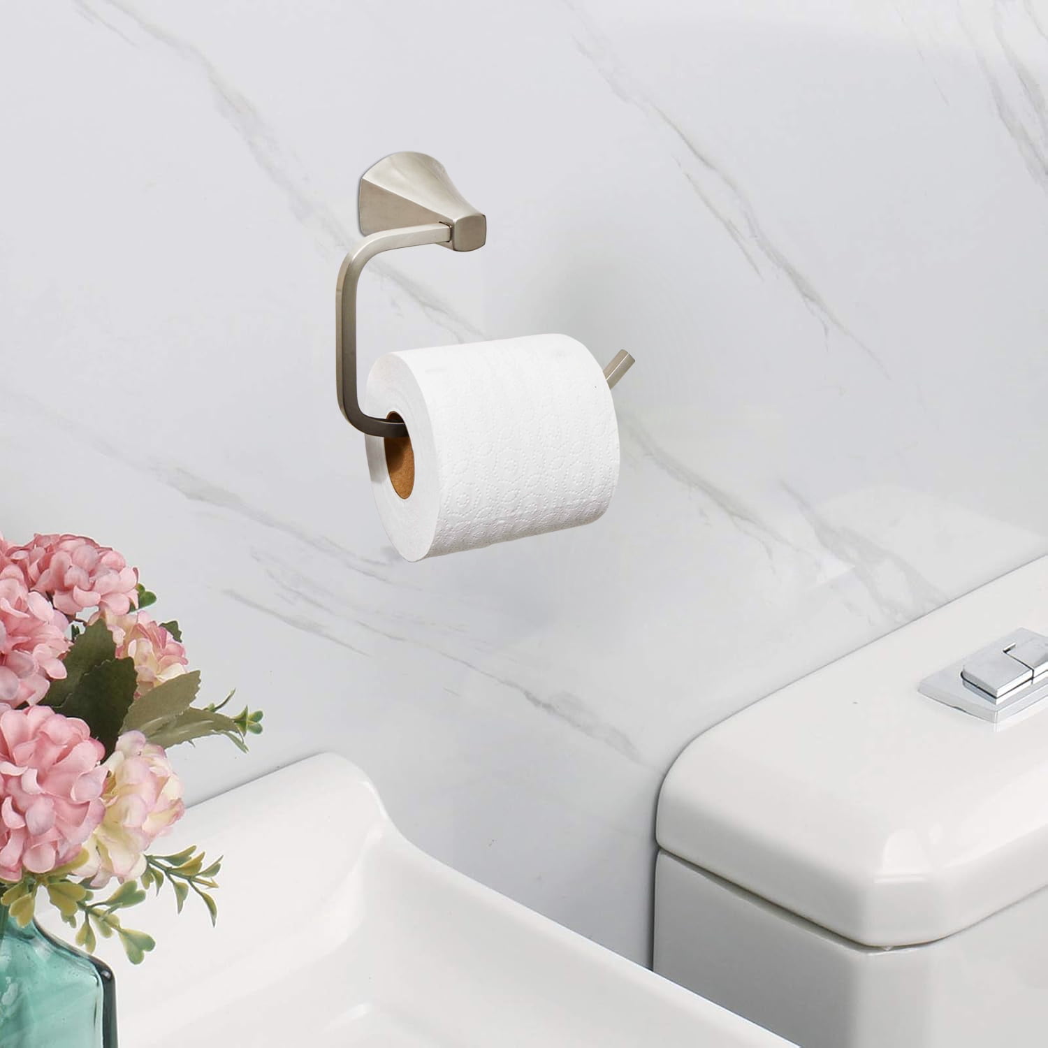 Better Homes & Gardens Simple Flare Style Wall Mount Toilet Paper Holder in Satin Nickel Finish