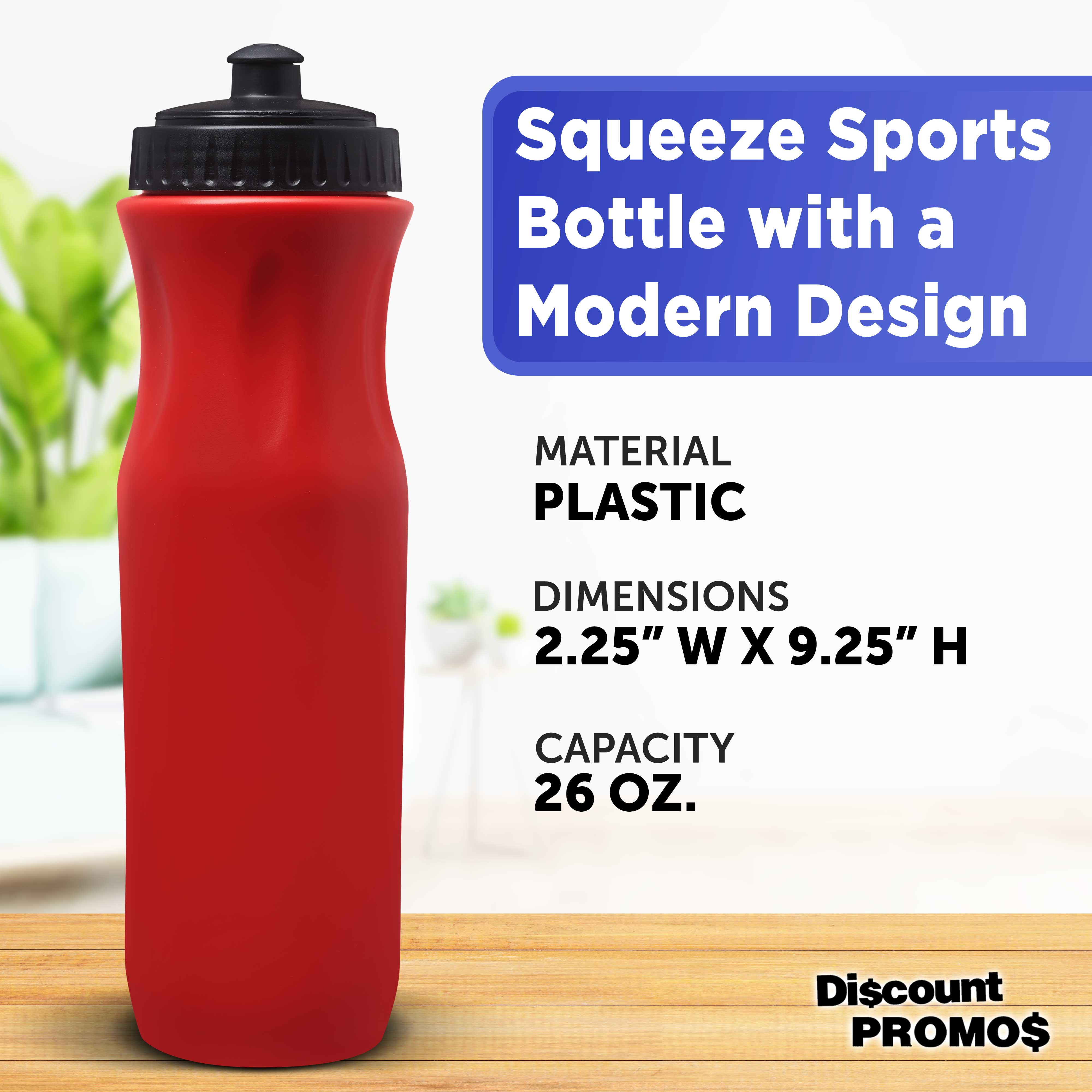 10 Plastic Water Bottles Set, 26 oz. - Black Push Top Lid - Red