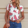 thumbnail image 6 of KLL Women 's Crew Neck Bodysuit Jumpsuits Watermelon Print Short onesies Stretch T Shirts, 6 of 7