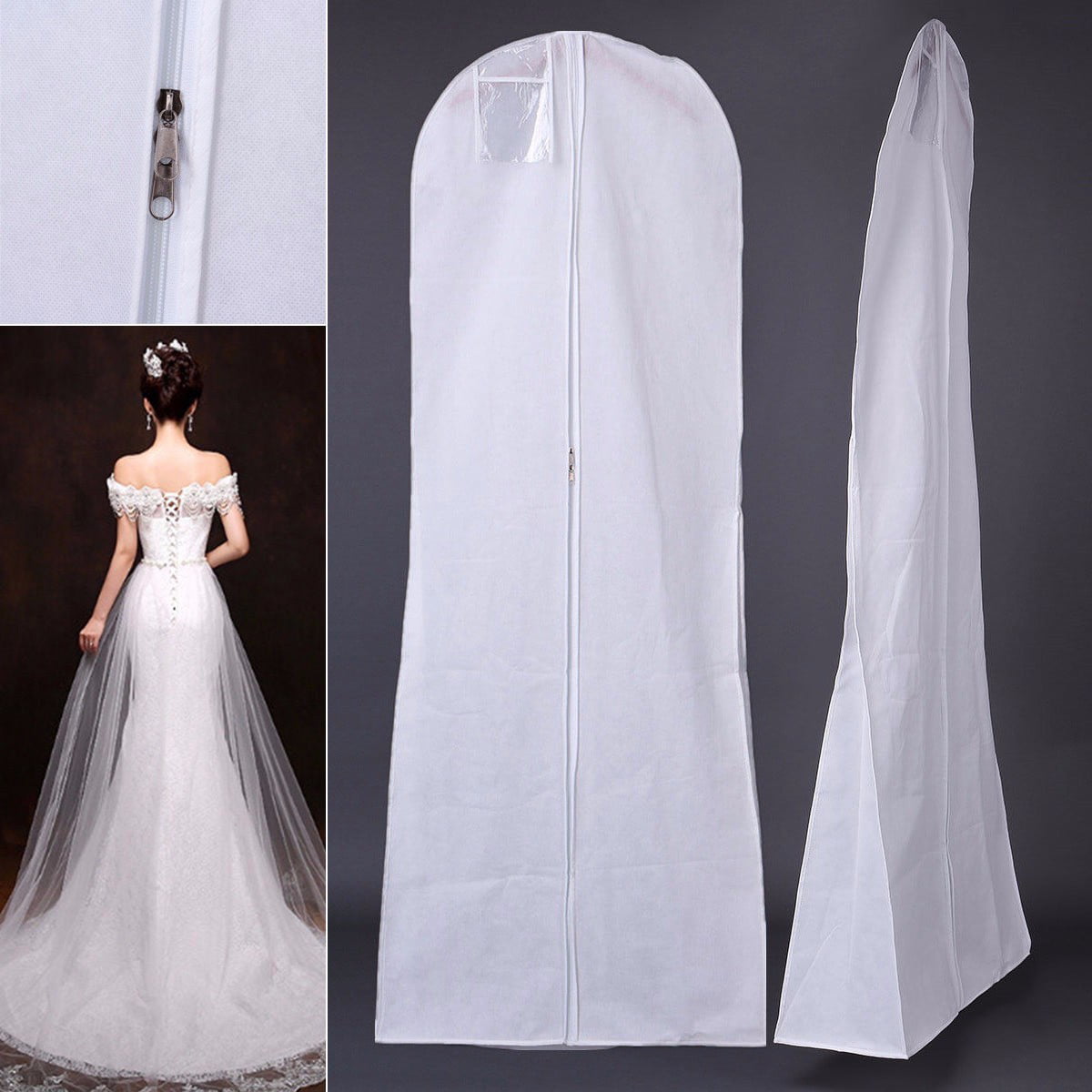 Breathable Long Wedding Dress Cover Prom Bridal Gown Garment Storage Zip Bag UK 