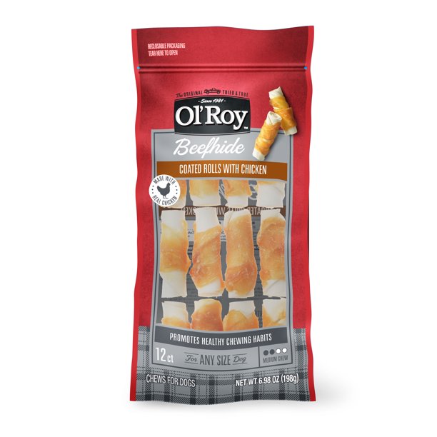 Ol' Roy Beefhide Coated Rolls with Chicken, 6.98 oz, 12 Count
