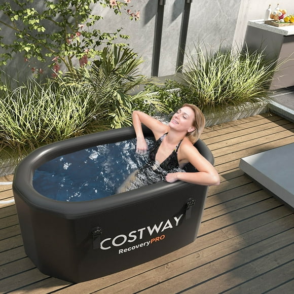 Costway XL 129 Gal Oval Ice Bath Tub for Athletes with Cover Hand Pump Backpack for Adults