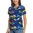 thumbnail image 2 of Wukai Cartoon Shark Classic V-Neck T-Shirt for Women: Comfortable, Stylish, and Versatile Wardrobe Essential-Medium, 2 of 7
