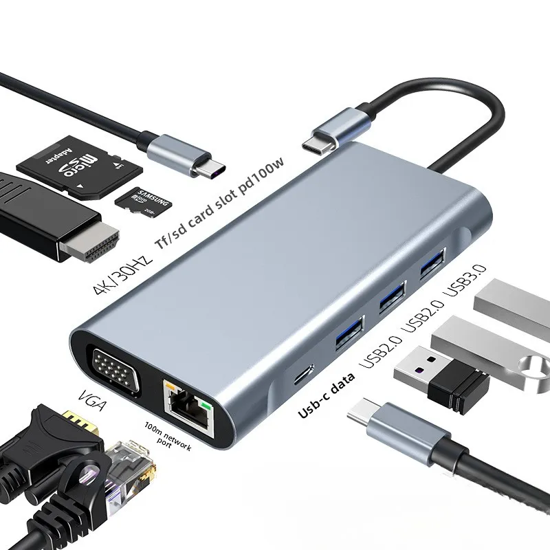 Hub multi-interface extender, notebook base, computer folding stand, 10in1 type-c docking station