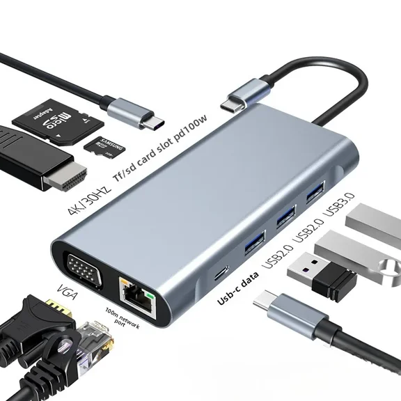 Hub multi-interface extender, notebook base, computer folding stand, 10in1 type-c docking station