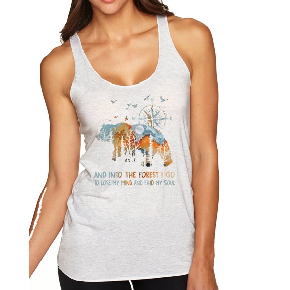 Wild Bobby, And Into The Forest I Go To Lose My Mind, Animal Lover, Women Tri-Blend Racerback Tank Top, Heather White, Large