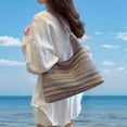 thumbnail image 2 of Women Straw Shoulder Bag, Large Capacity Woven Underarm Tote Handbag for Beach Vacation Travel Daily Commute, 2 of 4