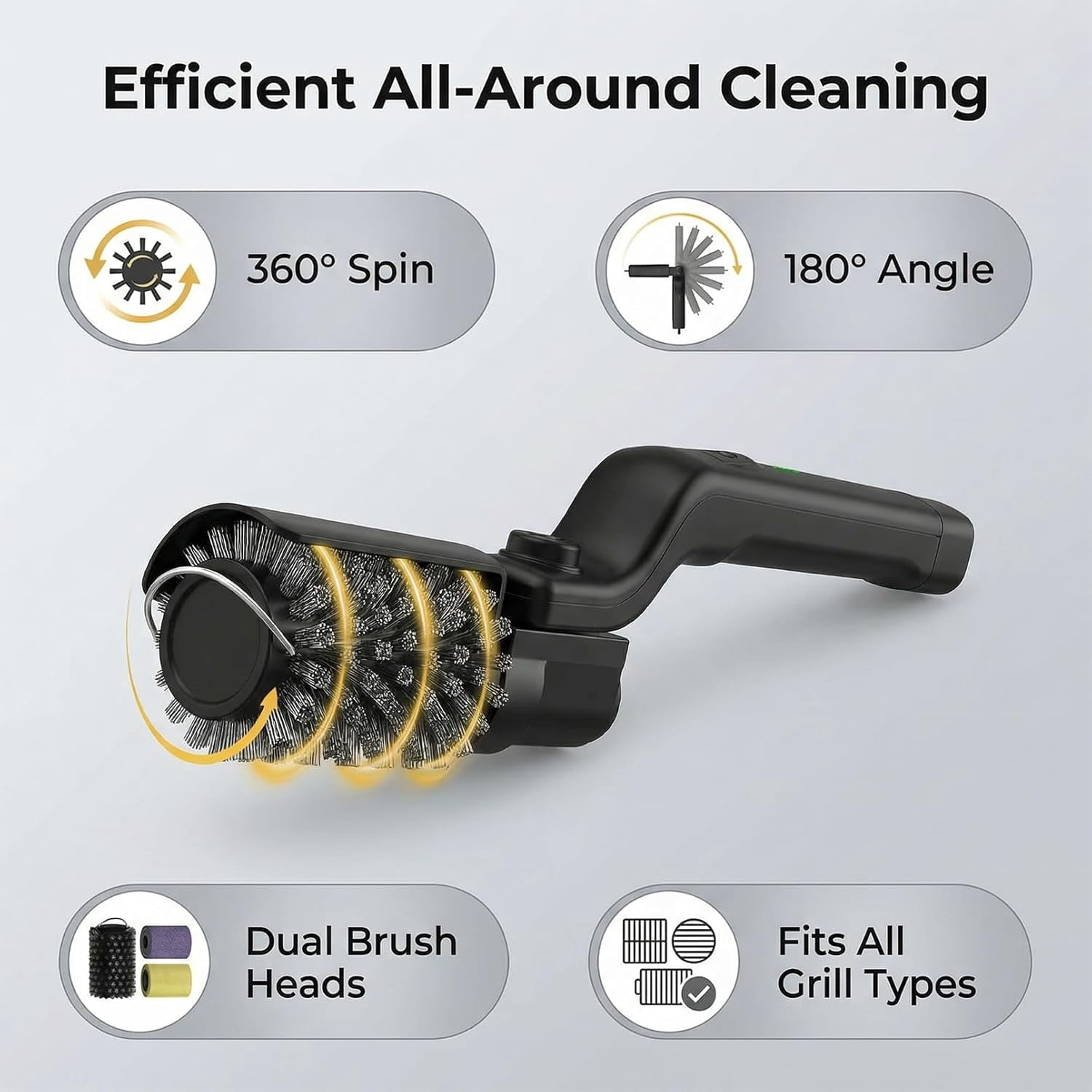 Cordless Electric Grill Brush Cleaner, Motorized Bbq Scrubber for Outdoor Grilling Cleaning, 7-Angle Adjustable Head with 3 Speeds