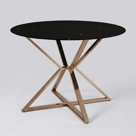 Furniture of America Leonisis Glass Top Round Dining Table in Gold