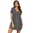 thumbnail image 4 of Womens Nightgowns Pajamas, Soft Sleep Shirt Short Sleeve Sleepwear, Comfy Night Shirt Pleated Scoop Neck Sleep Dress S-XXL, Gray, XL, 4 of 8