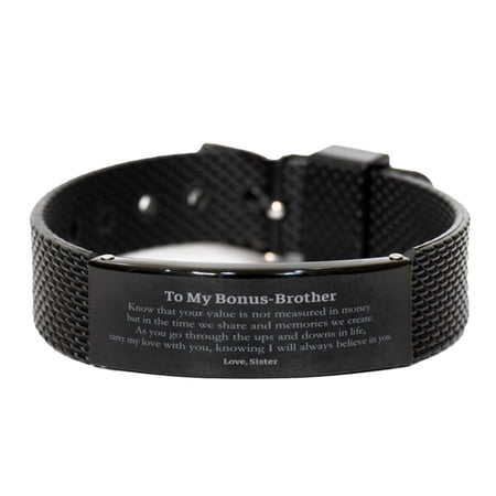 Black Shark Mesh Bracelet – Bonus-Brother Gift – Carry My Love and Belief in You – Inspirational Graduation or Birthday Present for Bonus-Brother