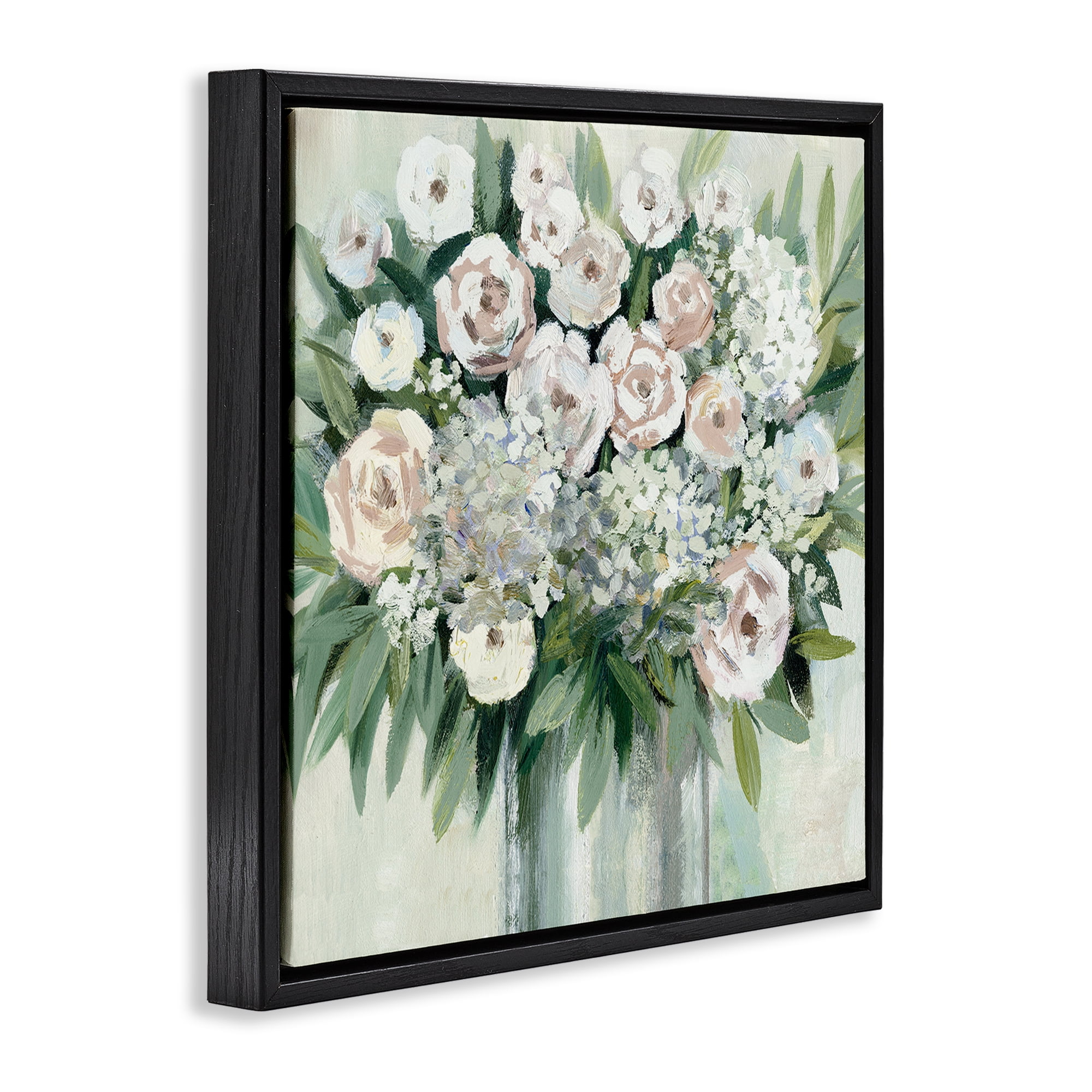 Stupell Industries Charming Brushed Roses Plants & Flowers Painting Black Floater Framed Canvas Art Print Wall Art, 25 x 25