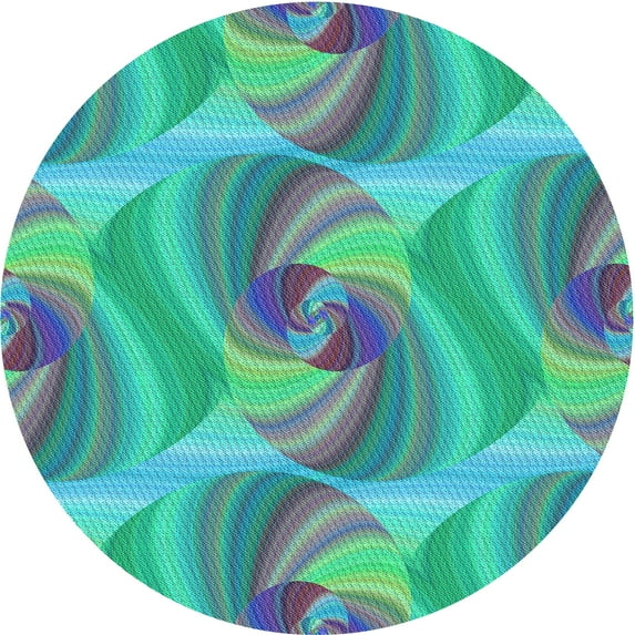 Ahgly Company Indoor Round Patterned Deep-Sea Green Area Rugs, 3' Round