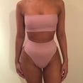 thumbnail image 4 of 1 Set Bikini Set Solid Color Elastic High Waist Strapless Summer Lady Swimsuit for Swimming, 4 of 7
