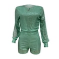 thumbnail image 4 of Miluxas Sequin Rompers for Women Clearance Long Sleeve Jumpsuits Playsuits Sparkle Metallic Party Romper Green 4(S), 4 of 5