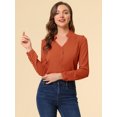 thumbnail image 4 of Camisa abotonada cuello alto escote En V recortado Allegra K primavera para mujer marrón L, 4 of 6