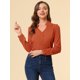 thumbnail image 4 of Elegante camisa abotonada cuello alto con escote en V recortado carrera primavera para mujer marrón S, 4 of 6