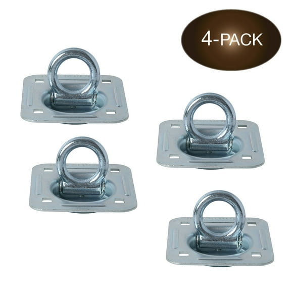 DC Cargo Mall Large Square Recessed Pan Fitting D-Ring Tie-Down Anchors, Heavy Duty Steel, Silver