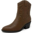 thumbnail image 3 of Picotee Soda Women Cowgirl Cowboy Western Stitched Ankle Boots Pointy Toe (Dark Tan Pu, 6), 3 of 4
