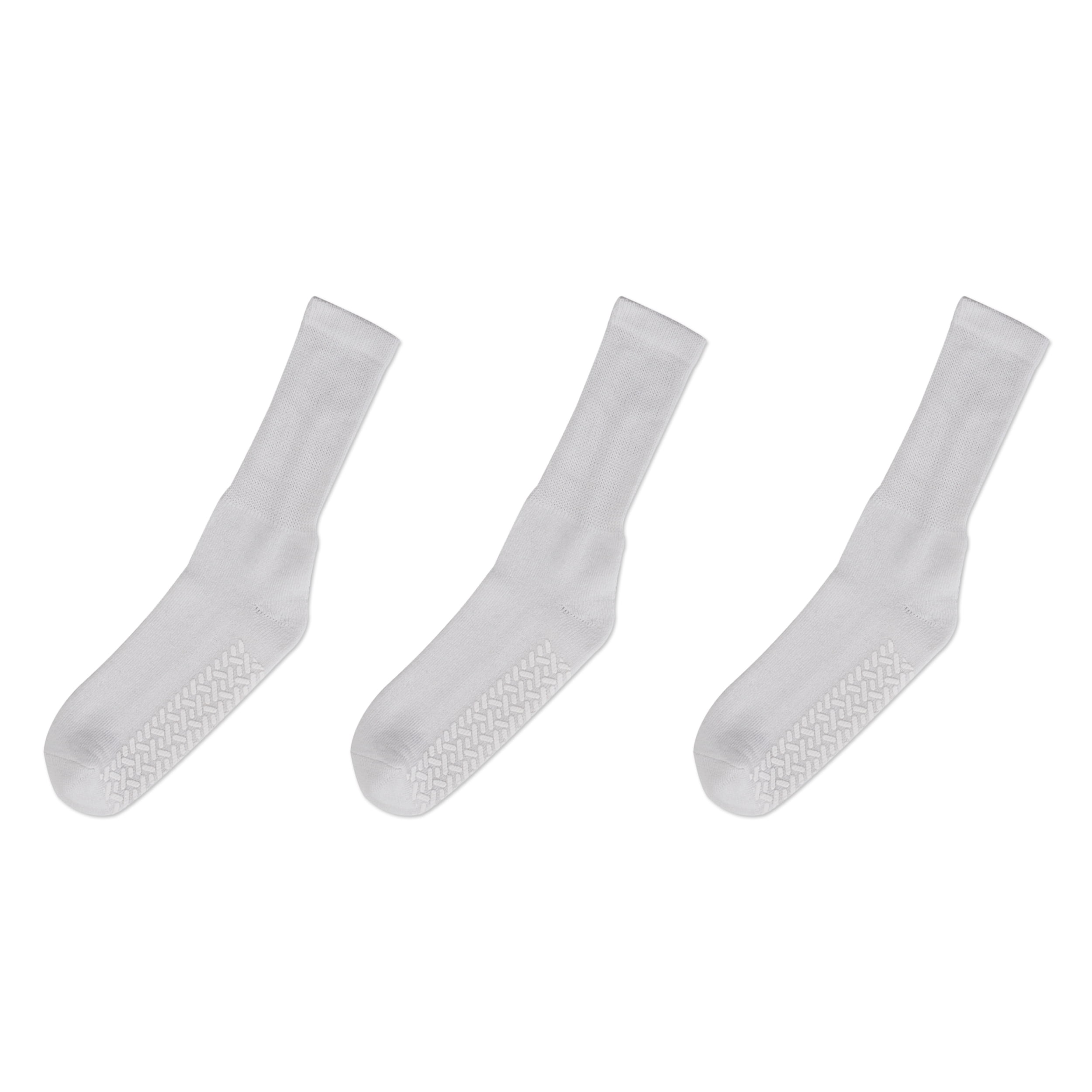 Diabetic Socks Unisex- Non Skid Hospital Loose Fitting Slipper Socks With Gripper Bottoms - 3 Pack Savings - Gripper socks (White, 9-11)