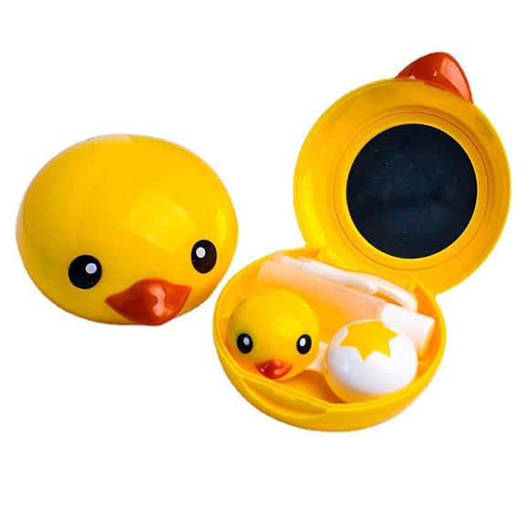 2pc Little Yellow Duck Cute Contact Lenses Portable Eye Storage Box Set