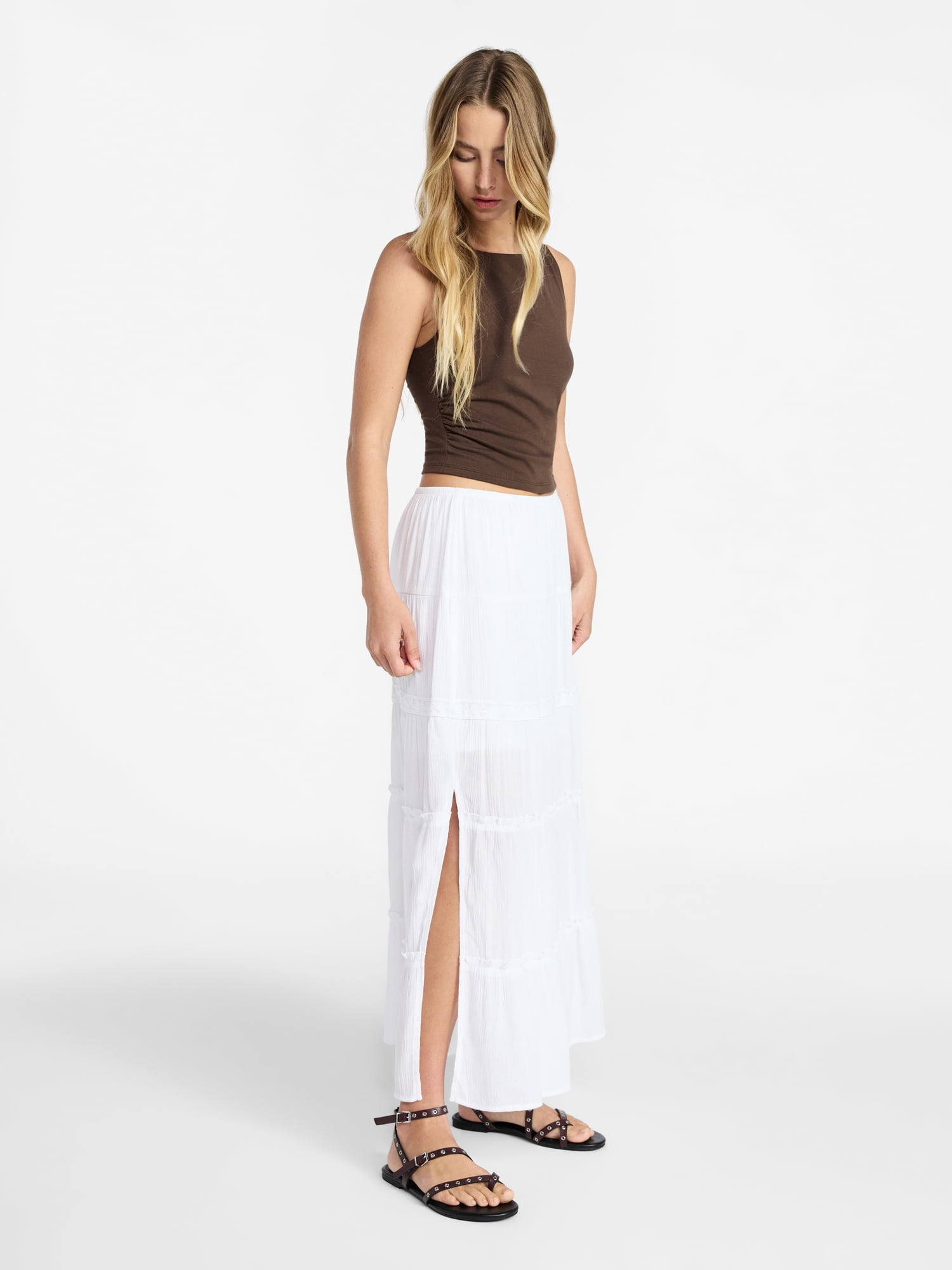 No Boundaries Lace Insert Tiered Maxi Skirt, Women's XXS-XXL