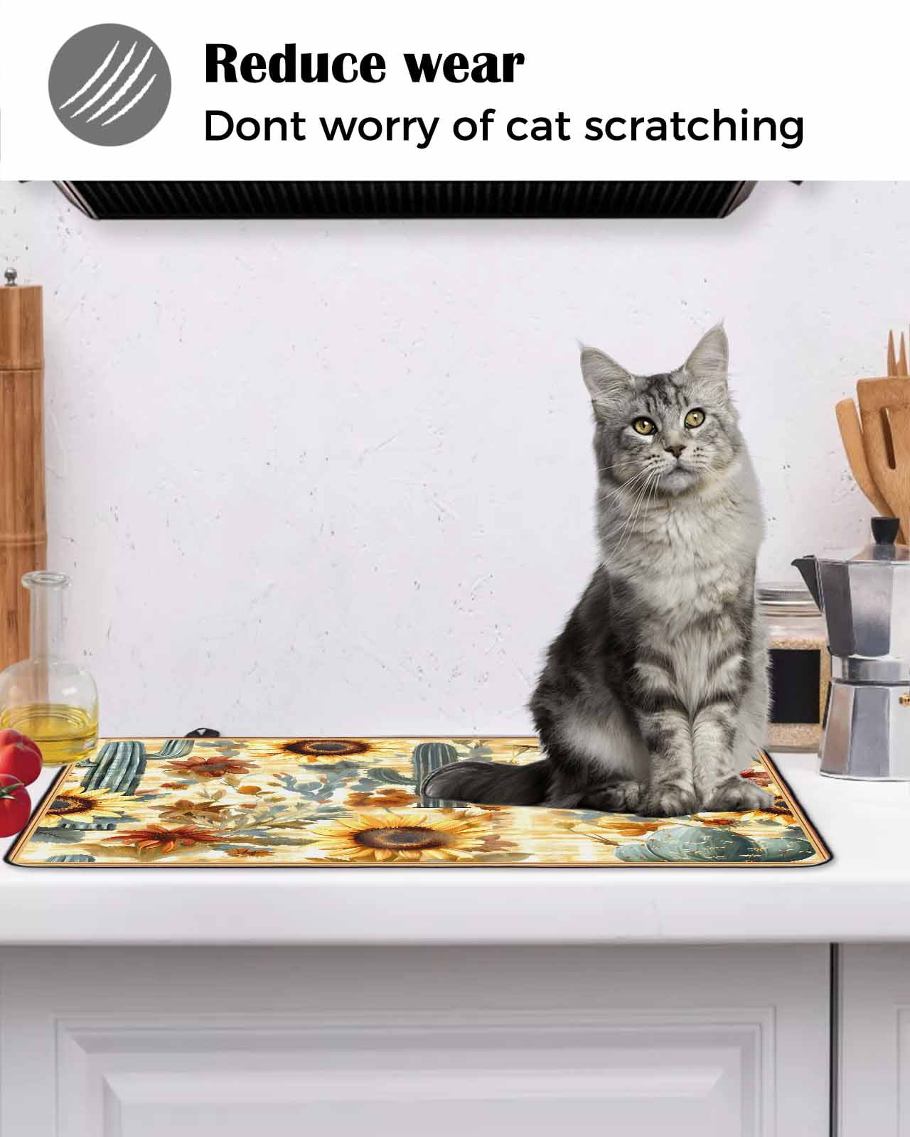 nqOlkjepod Large Induction Cooktop Protector Mat 36"x21", Cactus Sunflowers Stove Top Covers for Electric Stove, Watercolor Summer Floral Decorative Stove Burner Cover Mats, Glass Top Stove Cover